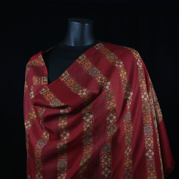 Curry Peepal Shawl Pashmina Women Maroon Handmade