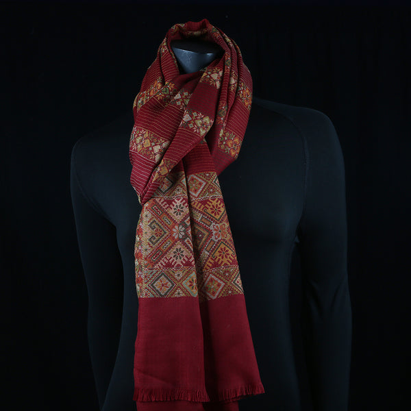 Curry Peepal Shawl Pashmina Women Maroon Handmade