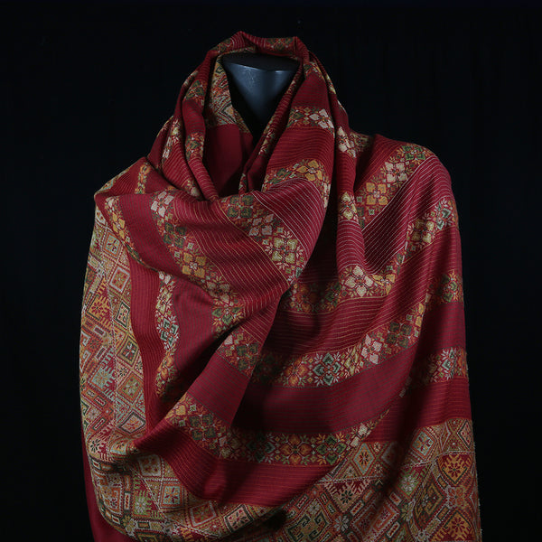 Curry Peepal Shawl Pashmina Women Maroon Handmade