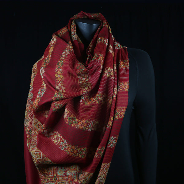 Curry Peepal Shawl Pashmina Women Maroon Handmade