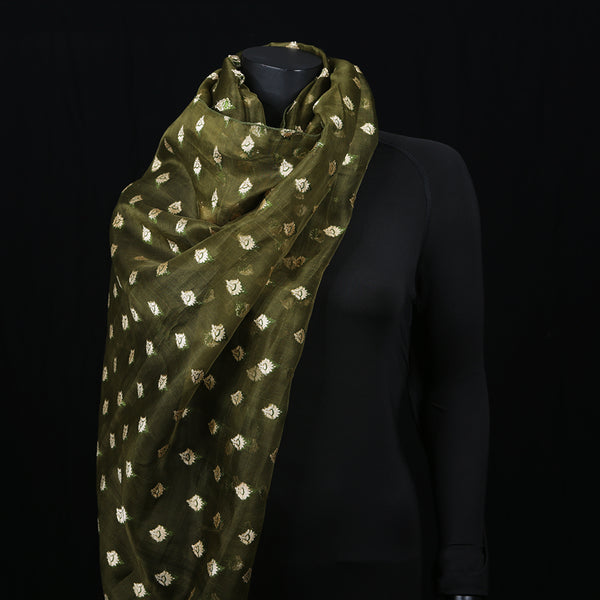 Silk Organza Women's Scarf Olive Green