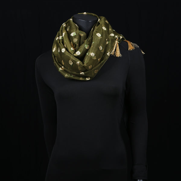 Silk Organza Women's Scarf Olive Green