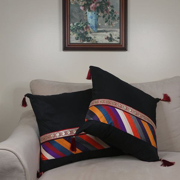Curry Peepal Throw Pillow Cushion Handmade Silk Square Living Room Bedroom Decor Interior