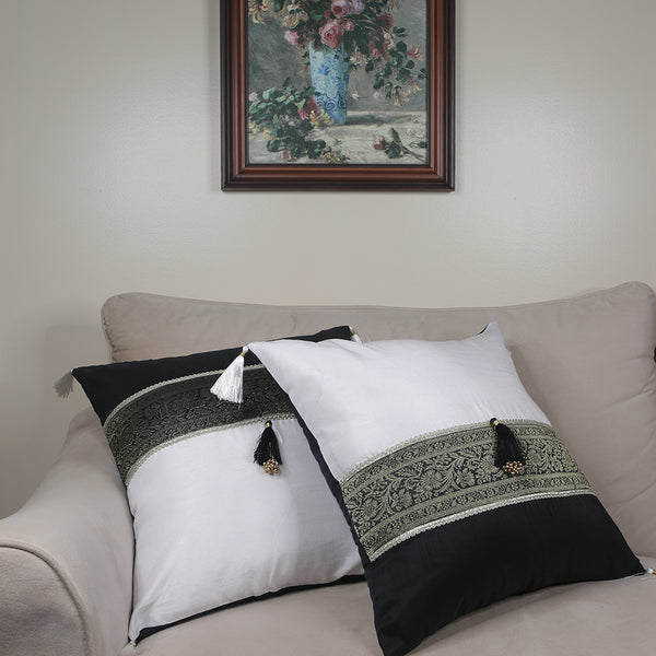 Handmade Decorative Throw Pillow Cushion & Cover B & W Zari