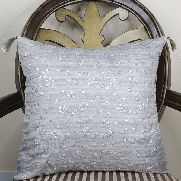 Handmade Decorative Throw Pillow Cushion & Cover Silver Patti Applique