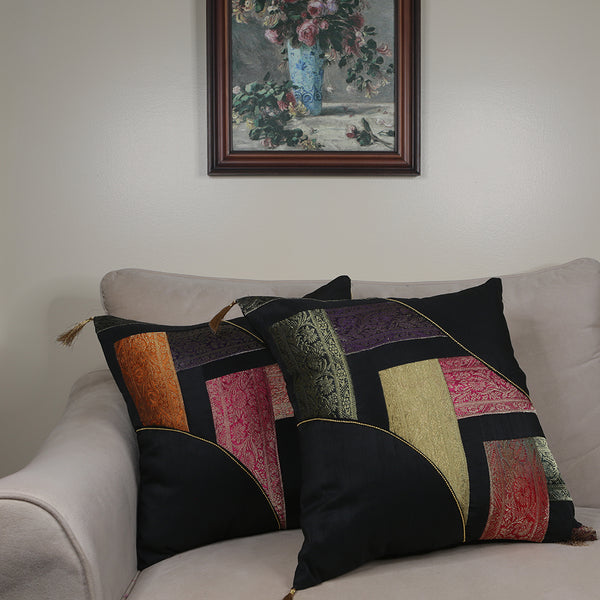 Curry Peepal Throw Pillow Cushion Handmade Silk Square Living Room Bedroom Decor Interior