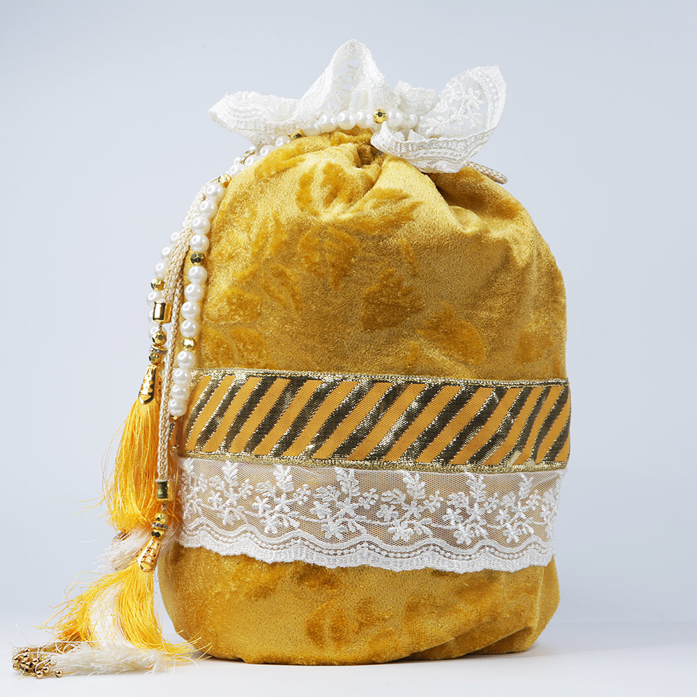 Handmade Potli HandBag Yellow Velvet – currypeepal