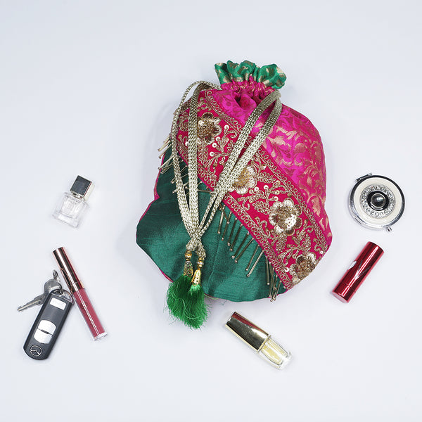 Handmade Potli HandBag Pink Green