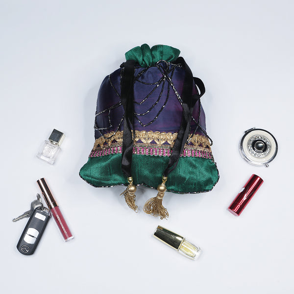 Handmade Potli HandBag Navy Sequins