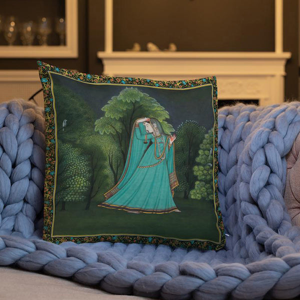 Antique Art Print Decorative Throw Pillow & Cushion Ragini Green