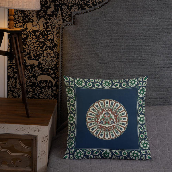 Antique Art Print Decorative Throw Pillow & Cushion Turkish Inlay Tulip Plate Bed