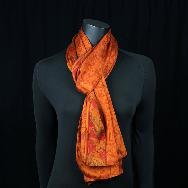 Curry Peepal Scarf Silk Chiffon Handmade Embroidery
