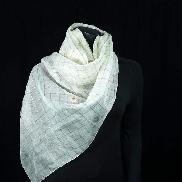 Women's Silk Cotton Scarf - Small Zari flowers