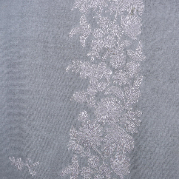 Hand embroidered Scarf Floral Pattern - Kashmir Grey