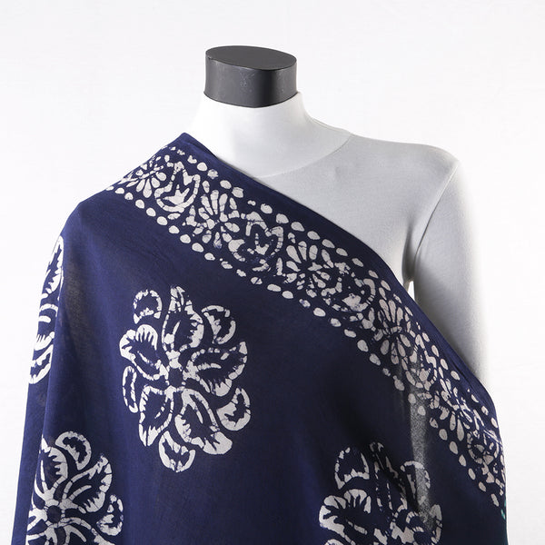 Blended Cotton Viscose Women's Scarf Batik Print Blue Green Flower Print large size, ideal for hijab or head scarf or for pairing with formal / informal outfits.