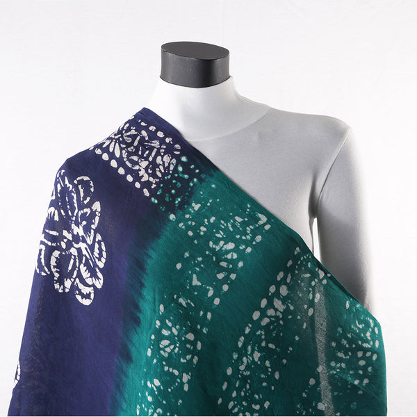 Blended Cotton Viscose Women's Scarf Batik Print Blue Green Flower Print large size, ideal for hijab or head scarf or for pairing with formal / informal outfits.