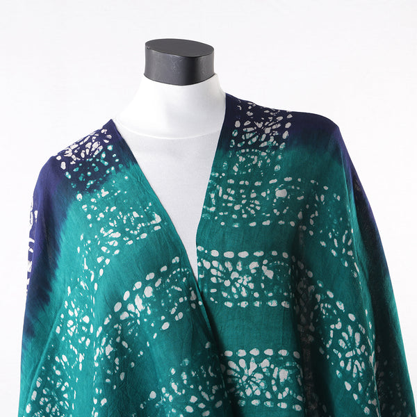 Blended Cotton Viscose Women's Scarf Batik Print Blue Green Flower Print large size, ideal for hijab or head scarf or for pairing with formal / informal outfits.