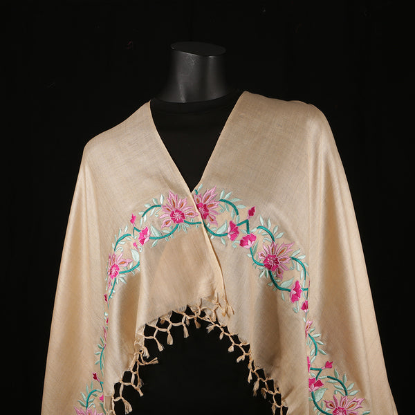 Hand Embroidered Soft Viscose Women's Scarf Large - Peach Lace