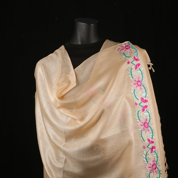 Hand Embroidered Soft Viscose Women's Scarf Large - Peach Lace