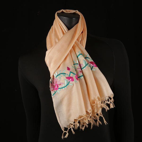 Hand Embroidered Soft Viscose Women's Scarf Large - Peach Lace