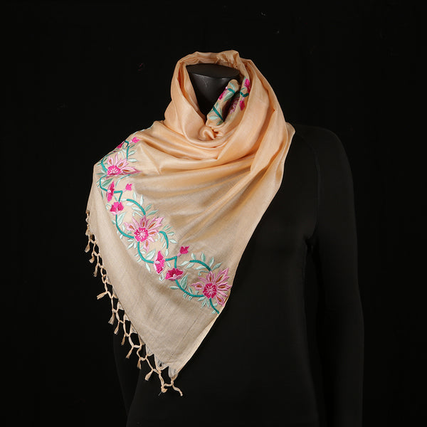 Hand Embroidered Soft Viscose Women's Scarf Large - Peach Lace