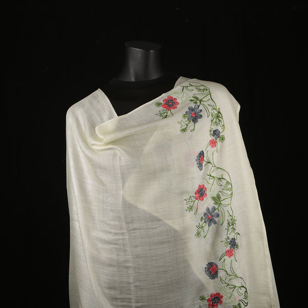 Hand Embroidered Soft Viscose Women's Scarf Large - Green Garden