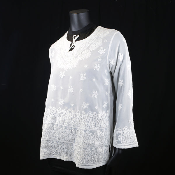 Women Top Shirt Kurta Handmade Embroidery Summer Spring Georgette Synthetic