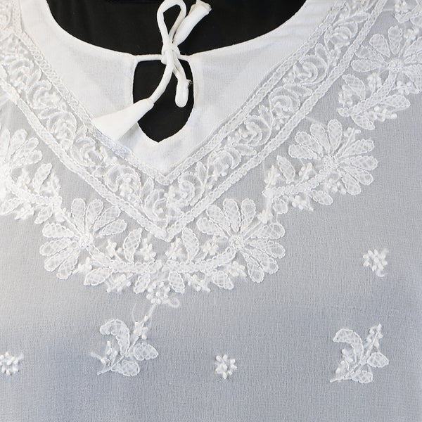 Women Top Shirt Kurta Handmade Embroidery Summer Spring Georgette Synthetic
