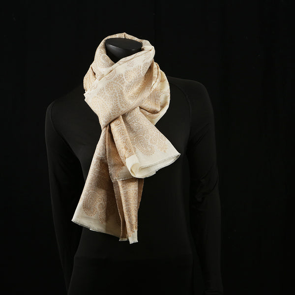Handwoven Pashmina Shawl / Scarf / Stole - Kani Zari Border Cream