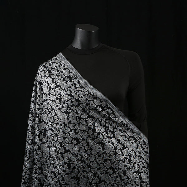 Handwoven Pashmina Shawl / Scarf / Stole - Black Kani