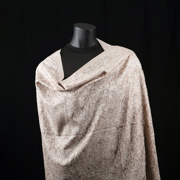 Handwoven Pashmina Shawl / Scarf / Stole - Kani Alabster Cream