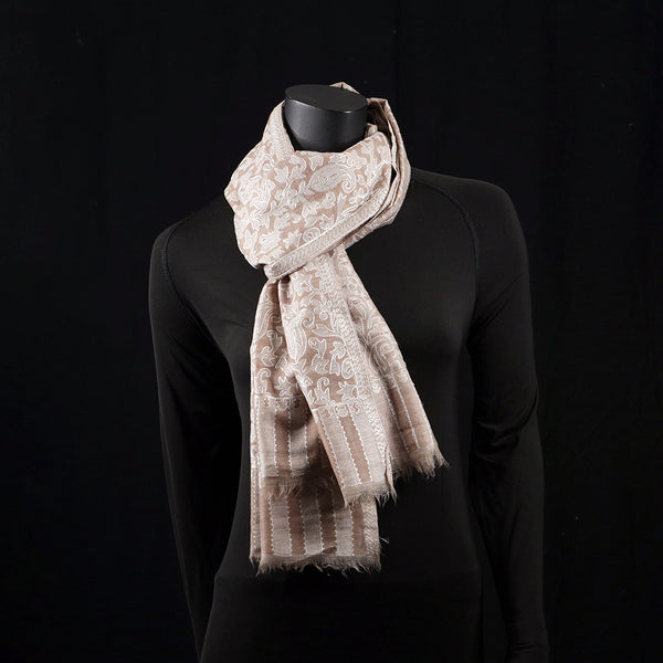 Handwoven Pashmina Shawl / Scarf / Stole - Kani Alabster Cream