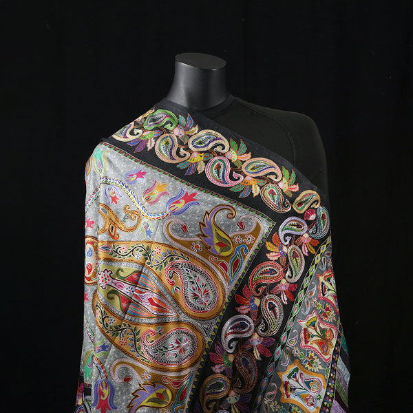 Handwoven Pashmina Shawl / Scarf / Stole - Paisley Jaal Kalamkari