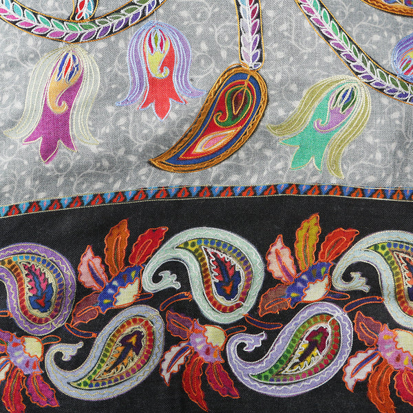 Handwoven Pashmina Shawl / Scarf / Stole - Paisley Jaal Kalamkari
