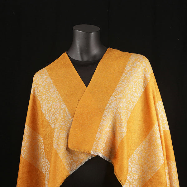 Handmade Pashmina Ladies Shawl / Scarf - Mustard Stripes