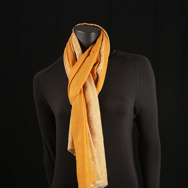 Handmade Pashmina Ladies Shawl / Scarf - Mustard Stripes