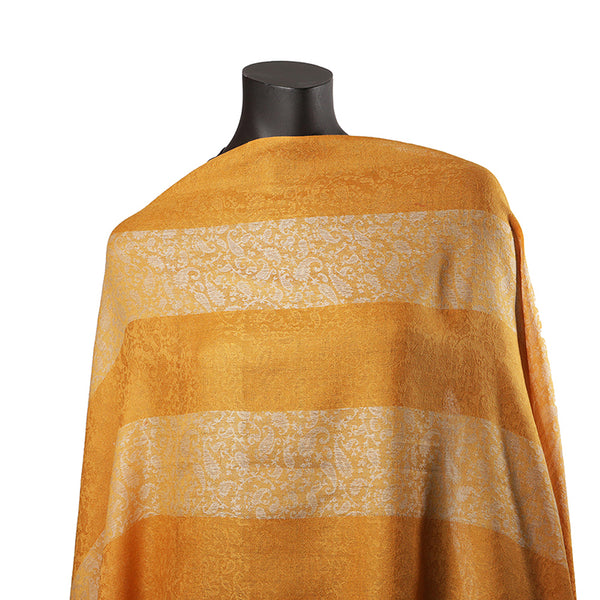 Handmade Pashmina Ladies Shawl / Scarf - Mustard Stripes