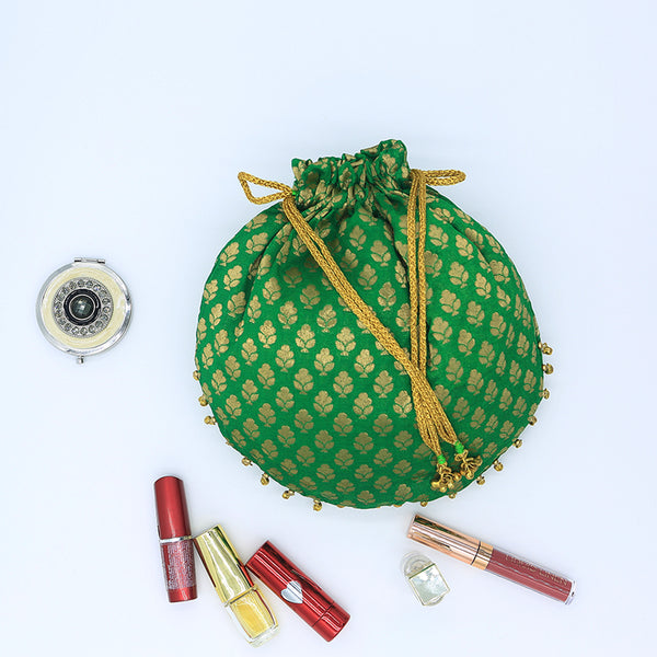 Handmade Batua Bag - Green Brocade