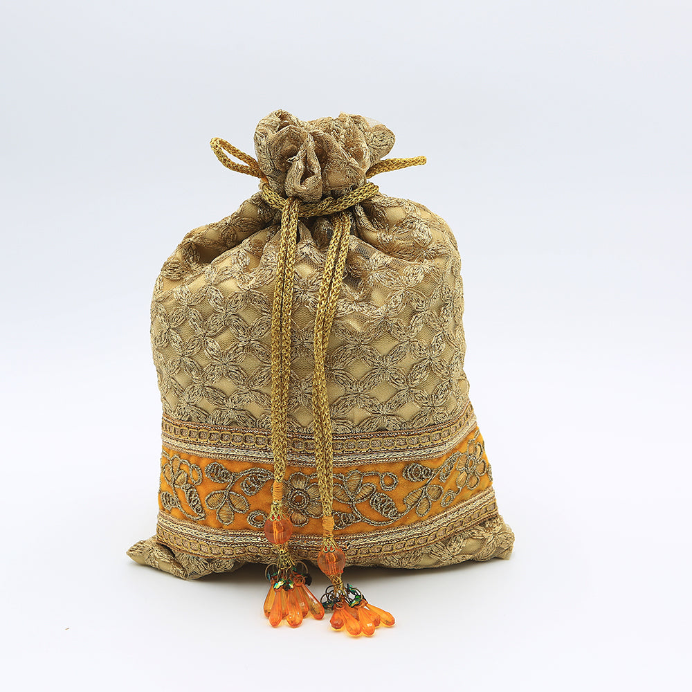 Handmade Potli Bag Orange Gold