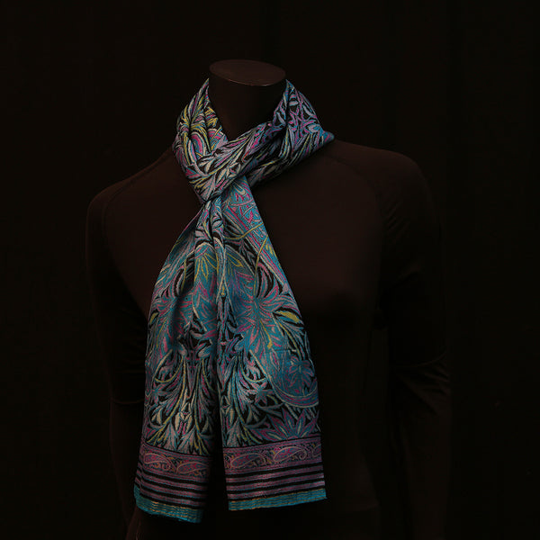 Handwoven Pure Silk Scarf - Blue Paisley