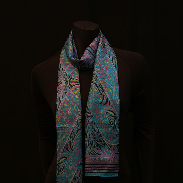 Handwoven Pure Silk Scarf - Blue Paisley