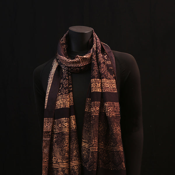 Hand printed Silk Scarf - Black Gold