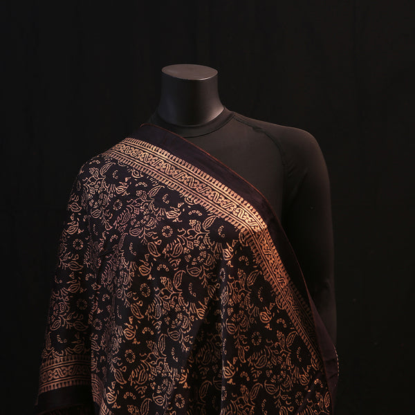 Hand printed Silk Scarf - Black Gold
