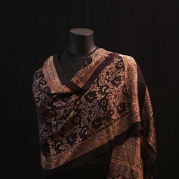 Hand printed Silk Scarf - Black Gold