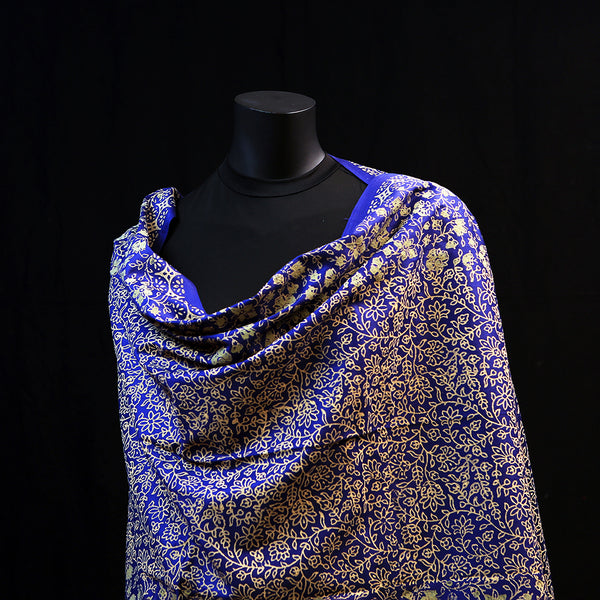 Hand printed Wide Pashmina Scarf - Royal Blue