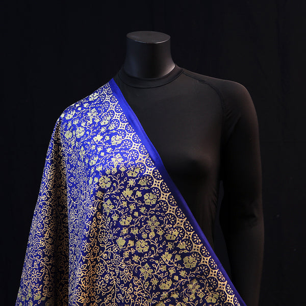 Hand printed Wide Pashmina Scarf - Royal Blue