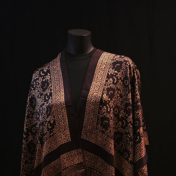 Hand printed Silk Scarf - Black Gold
