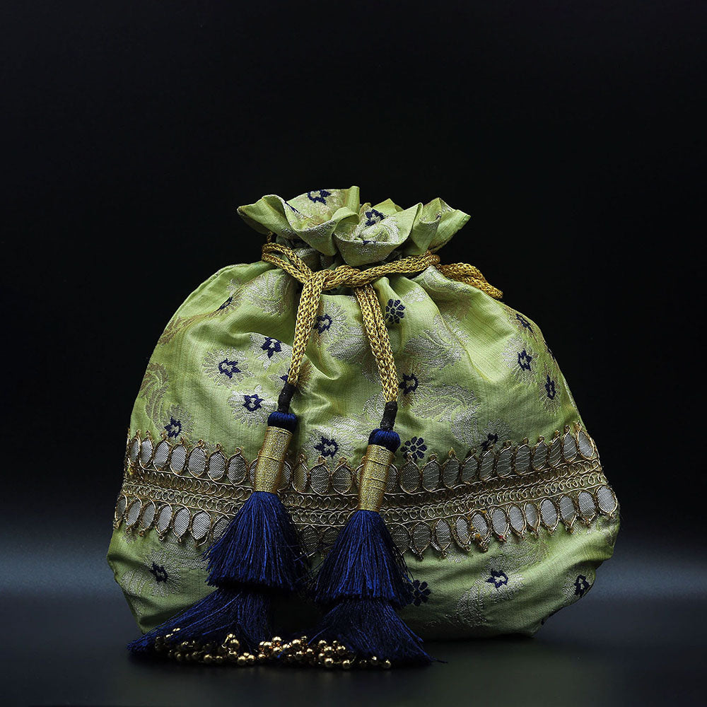 Handmade Potli Bag Green Banarasi currypeepal
