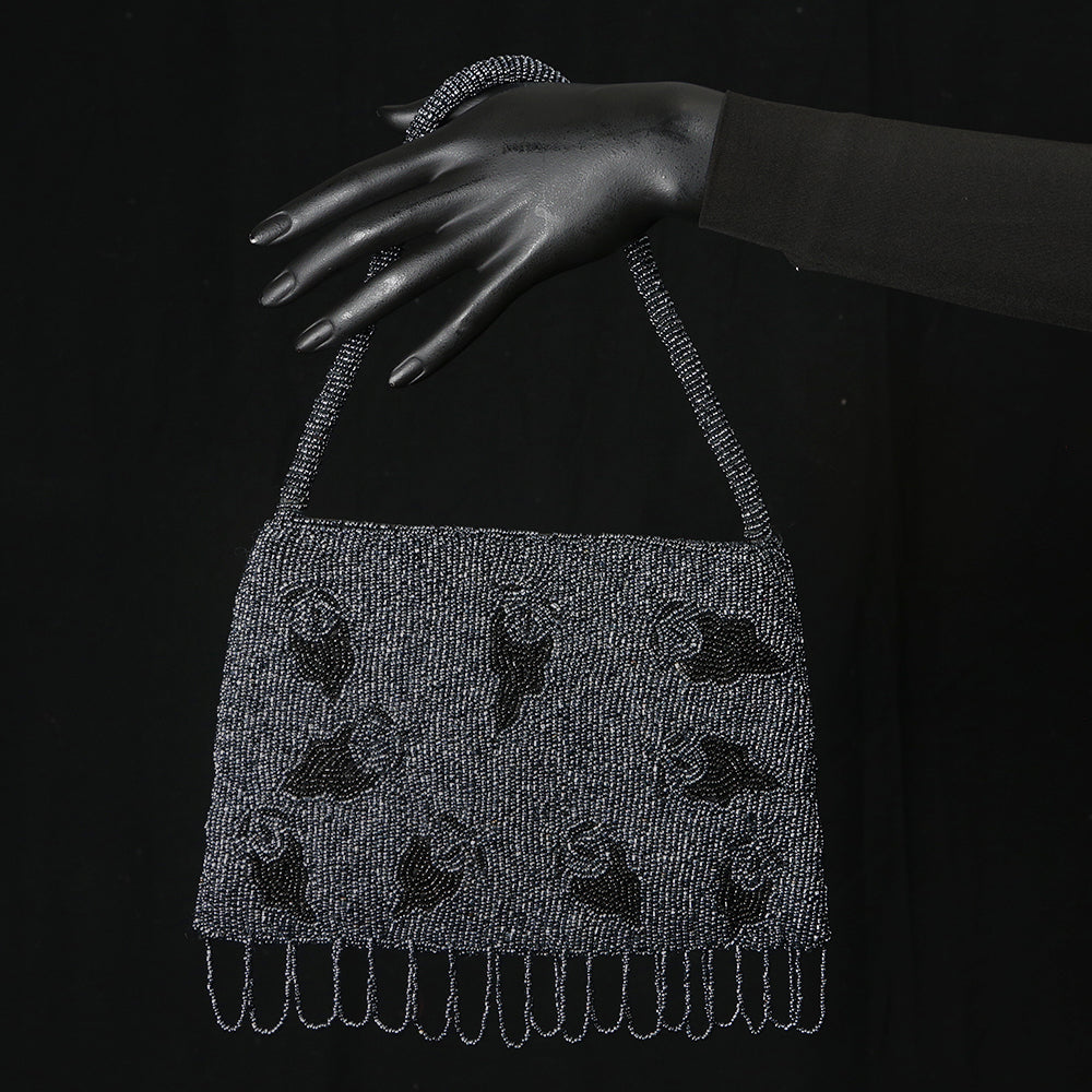 Handmade Glass Sequins Beads Ladies Handbag Purse Grey