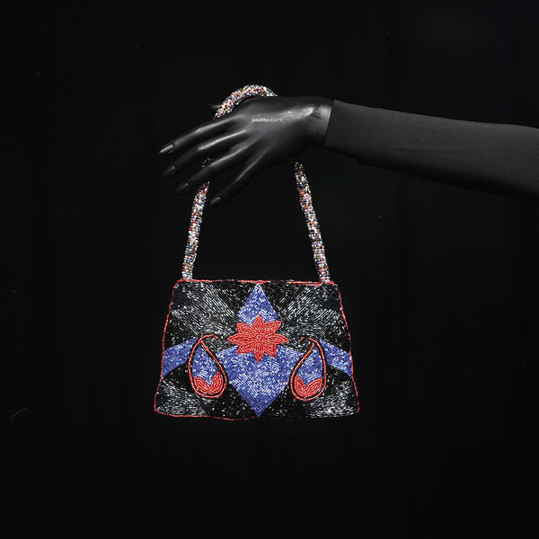 Handmade Glass Sequins / Beads Ladies Handbag / Purse - Red and Blue